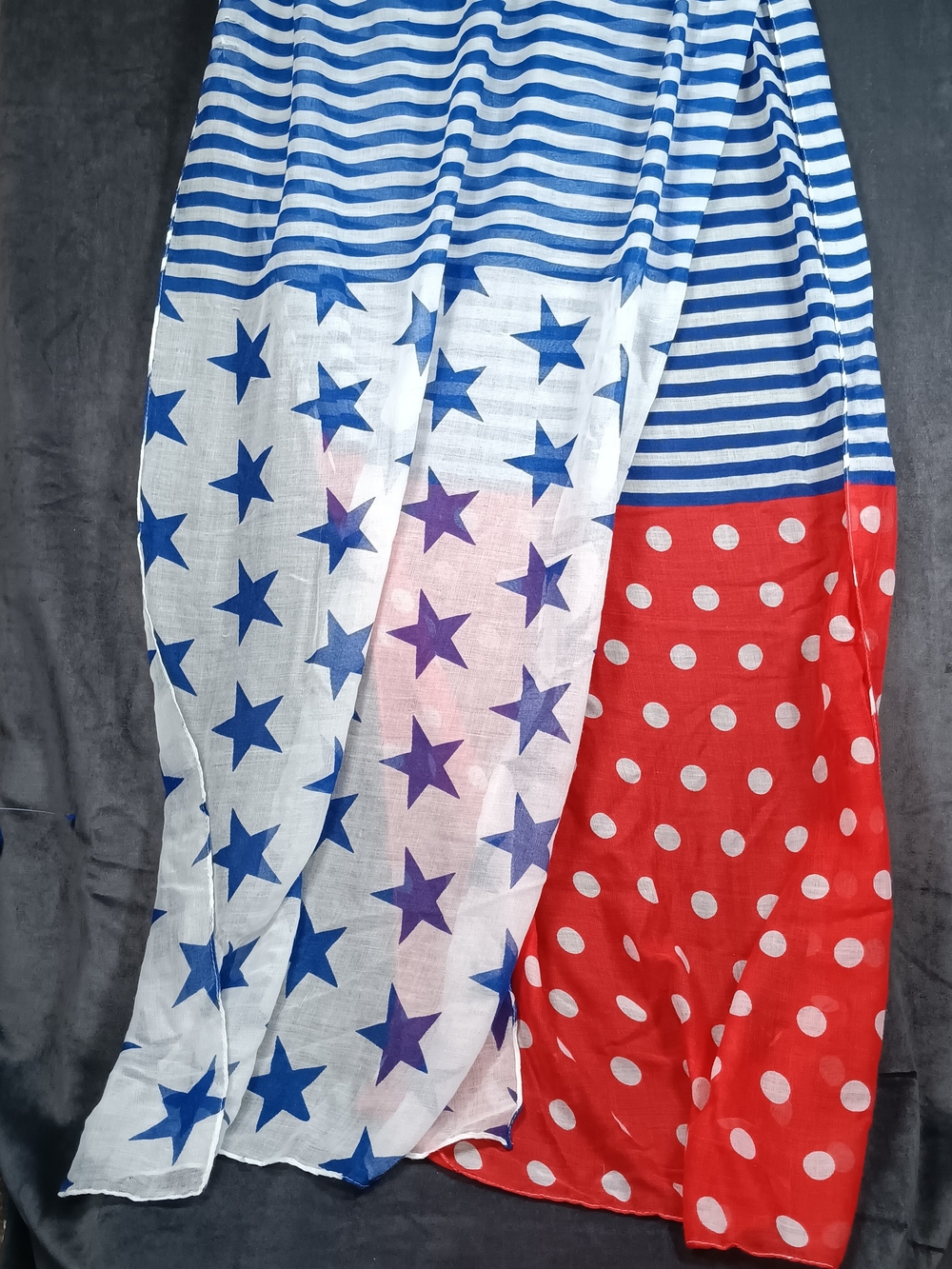 krazy kat Blue, White & Red Star, Stripe and Polka Dot Scarf